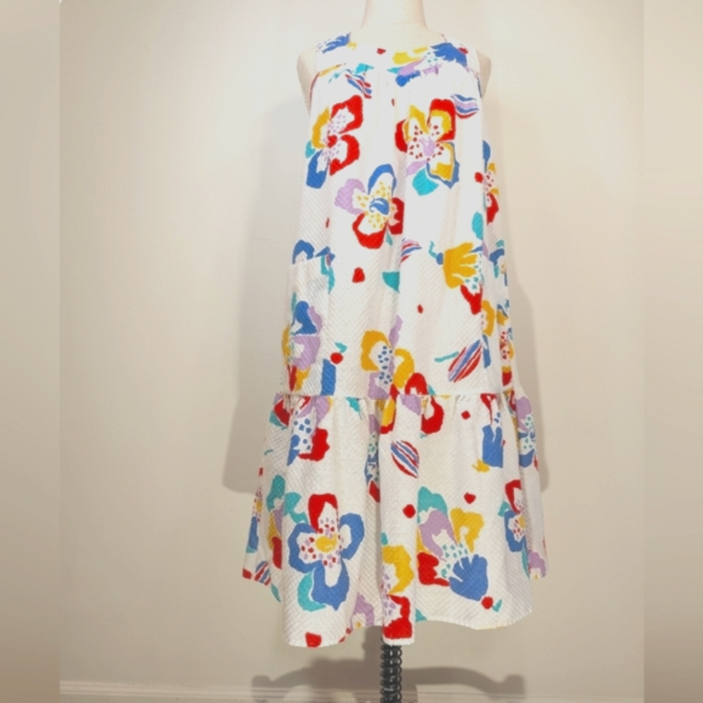 Vintage Tomies lightweight midi floral shift tent dress w ruffled hem. Medium